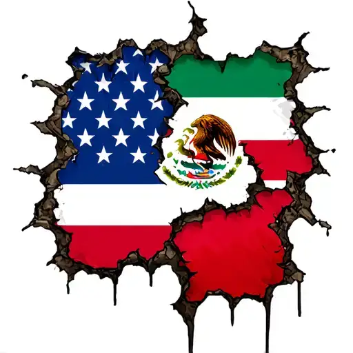 draw a picture of the US flag where the Polish and Mexican flags can be seen through rips or tears in the US flag tattoo design idea