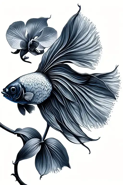 Betta fish crossed by an orchid tattoo design idea