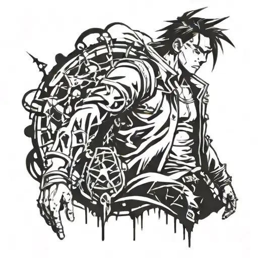 ourobouros full metal alchemist, ink splash black work tattoo design idea