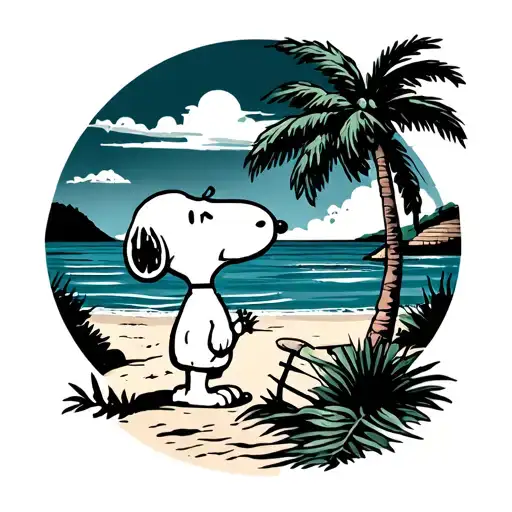 American traditional snoopy beach scene tattoo design idea