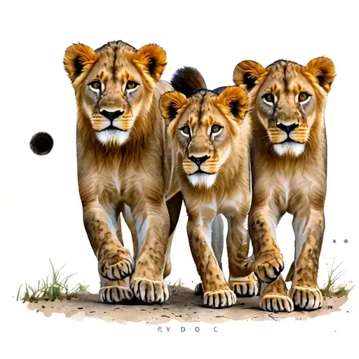4 lion cubs walking tattoo design idea