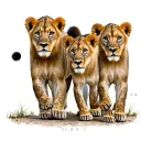 4 lion cubs walking tattoo design idea