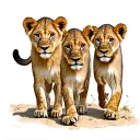 4 lion cubs walking tattoo design idea
