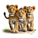 4 lion cubs walking tattoo design idea