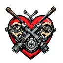 The heart is crossed with the engine from Harley Davidson Cilinder in the context of the camshaft camshack tattoo design idea