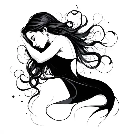 woman overcoming struggles using flowing lines tattoo design idea