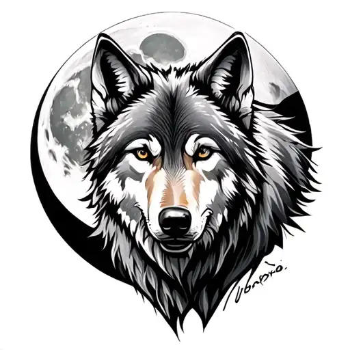 Wolf and full moon in the background tattoo design idea