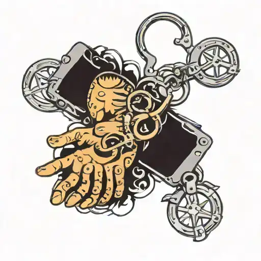 handcuffs and hands surrounded tattoo design idea