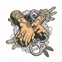handcuffs and hands surrounded tattoo design idea
