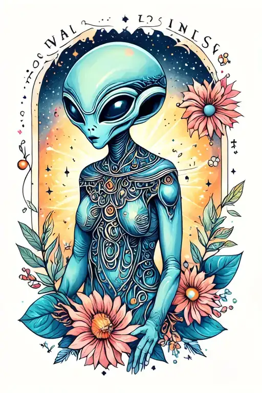 soul brilliance alien in the cosmos tattoo design idea