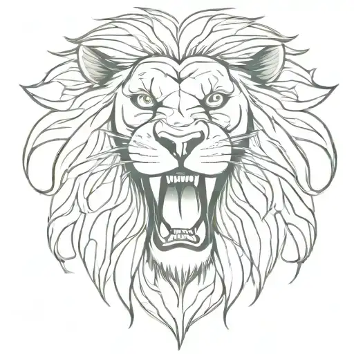 outline of roaring lion face with OCD inside representing tattoo design idea