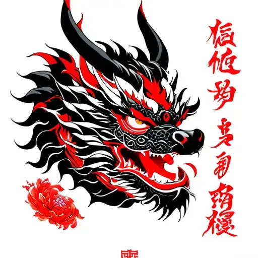 Male forearm Dragon Mask Japan black red color tattoo design idea