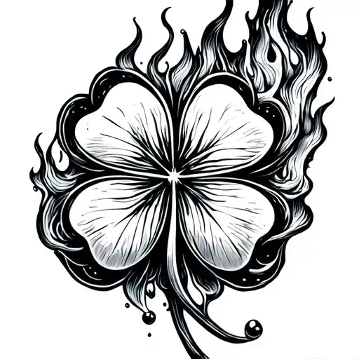 fire and water intertwined around a 4 leaf clover tattoo design idea