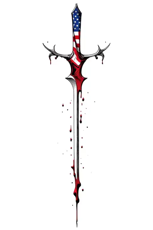 blood dripping and usa flag and sharp blade tattoo design idea