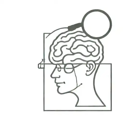 A minimalist tattoo of a brain with a magnifying glass, symbolizing your occupation of overthinking tattoo design idea