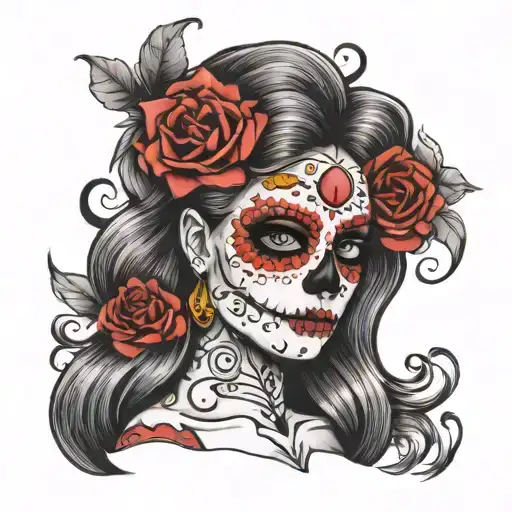 sugar skull woman face tattoo design idea