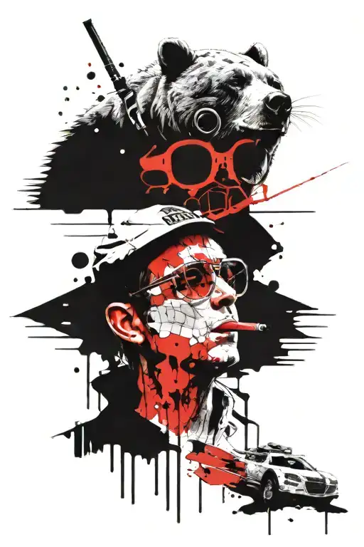 Hunter S Thompson with Brentford bees and a bear in space tattoo design idea