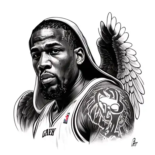 highly portrait kevin durant as slim reaper drawing angelic high quality tattoo design idea