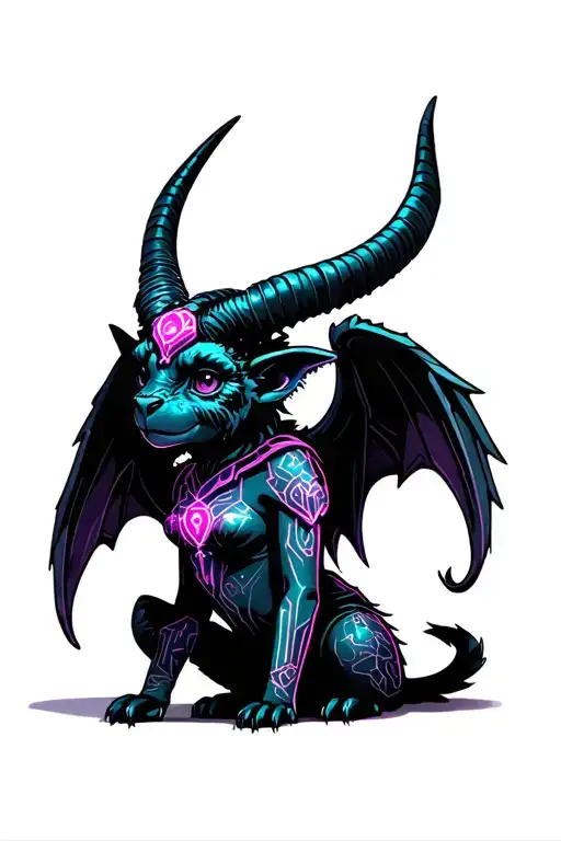 baphomet cute baby gargoyle warrior with her tattoo design idea
