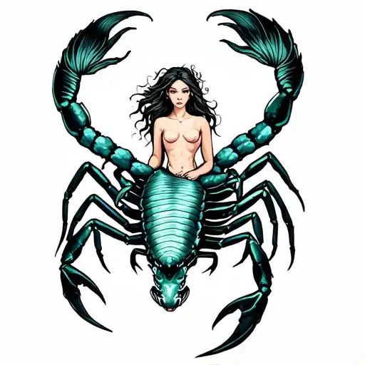 mermaid riding a scorpion tattoo design idea