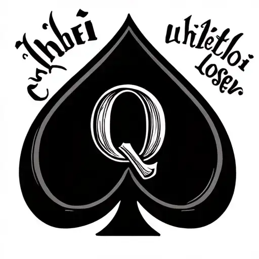 A Black Spade symbol with the letter Q inside. Below the spade, a text that says "whiteboi loser" tattoo design idea