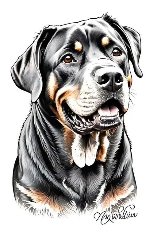 Smiling Rottweiler tattoo design idea