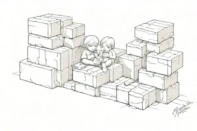 bricks with GRANNY'S BABY wrote in the middle 3D representation tattoo design idea