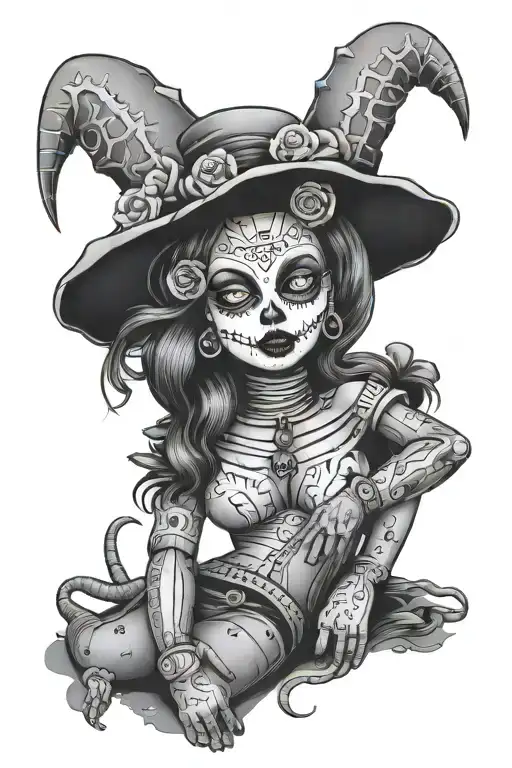 voodoo doll woman laying tattoo design idea