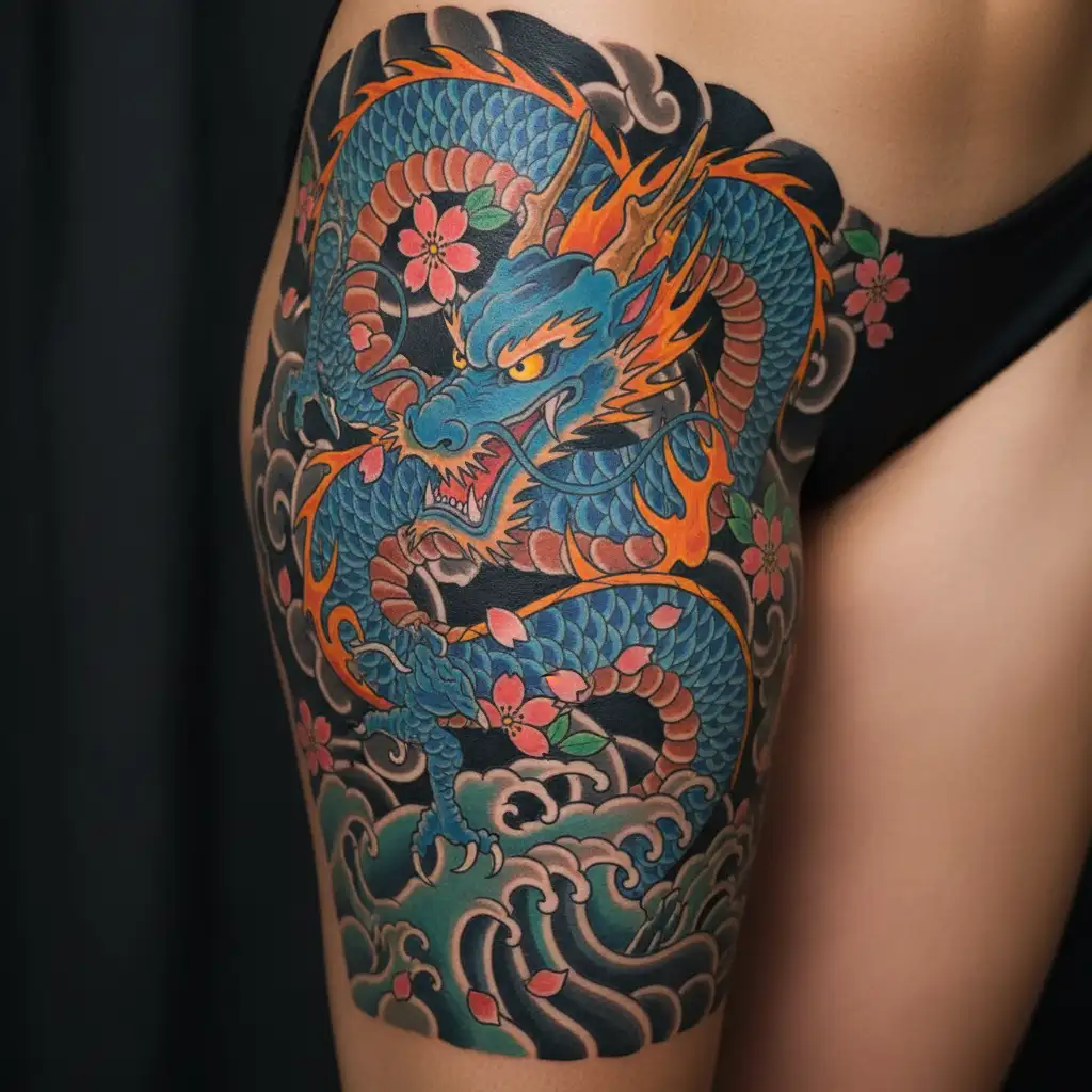 "Ju Ju" shiva, buddha, and vishnu dance under the moon with a third eye on the forehead tattoo design idea