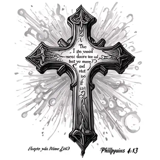 cross, with verse Philippians 4:13 - Harry Potter vibe  tattoo design idea