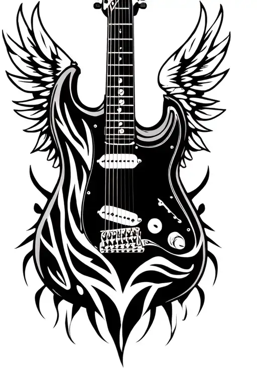tribal stratocaster guitar with wings tattoo design idea