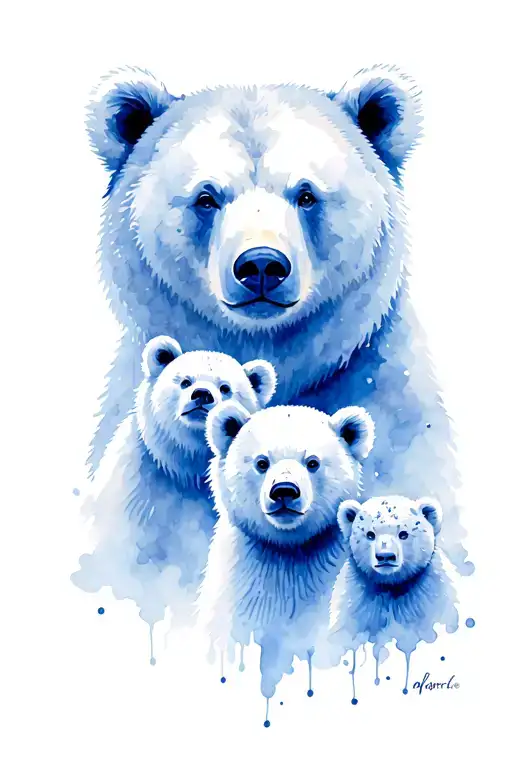bear and 3 cubs face only tattoo design idea