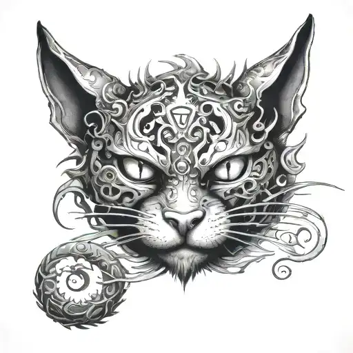 black metal cat dragon time tattoo design idea