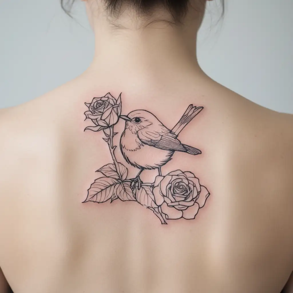 robin on a rose tattoo design idea