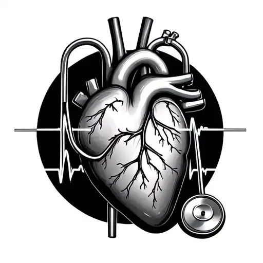 cardiac ecg with stethoscope tattoo design idea