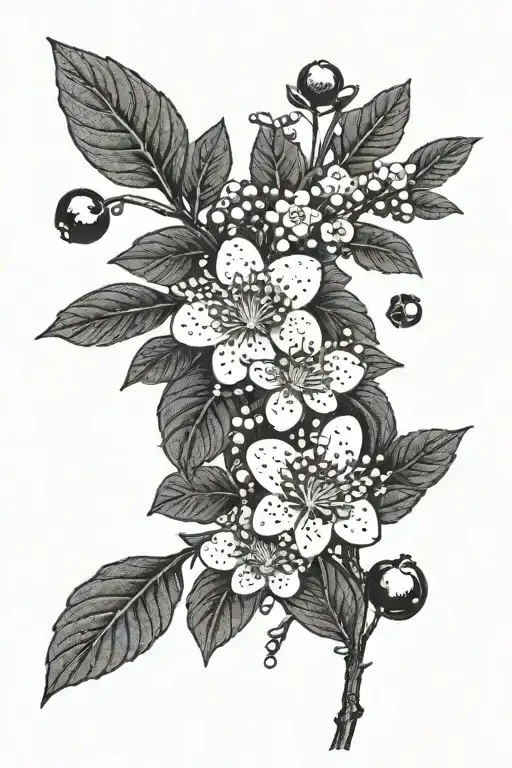 sakura flowers berry bush tattoo design idea