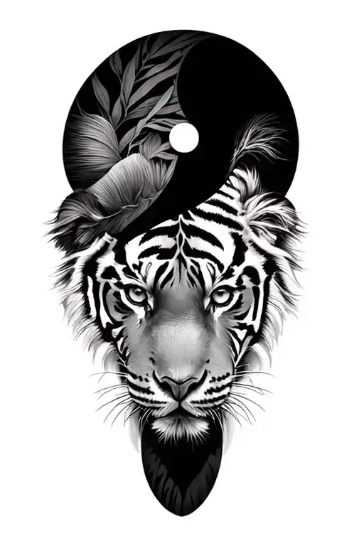 2 black and white tigers ying yang tattoo design idea