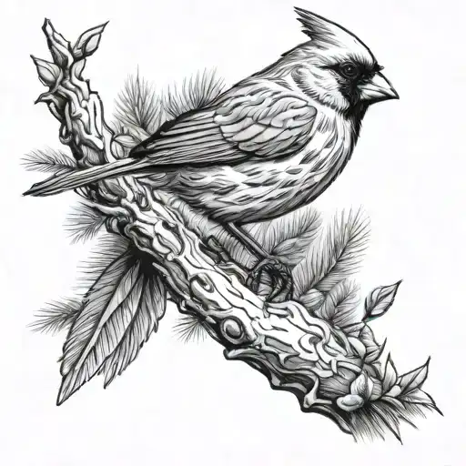red cardinal mountain landscape tattoo design idea