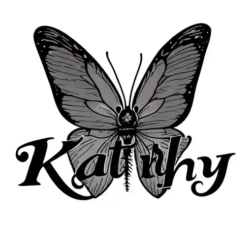 Text In the shape of a butter fly saying "Kathy" tattoo design idea