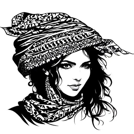 woman with keffiyeh on the face tattoo design idea
