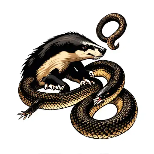 honey badger fighting snake tattoo design idea