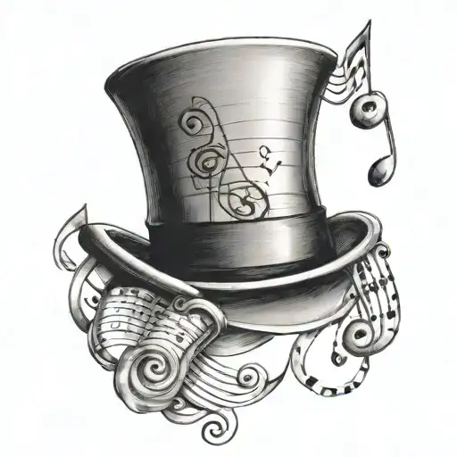 top hat surrounded my music notes tattoo design idea