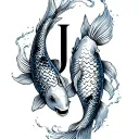two koi fish with letter j tattoo design idea