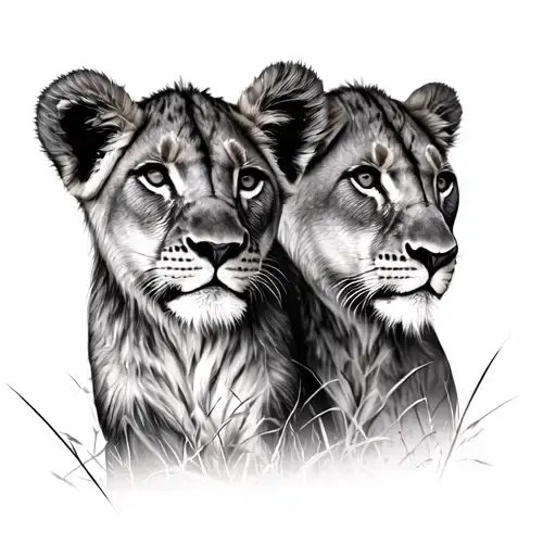lion cubs safari back ground tattoo design idea