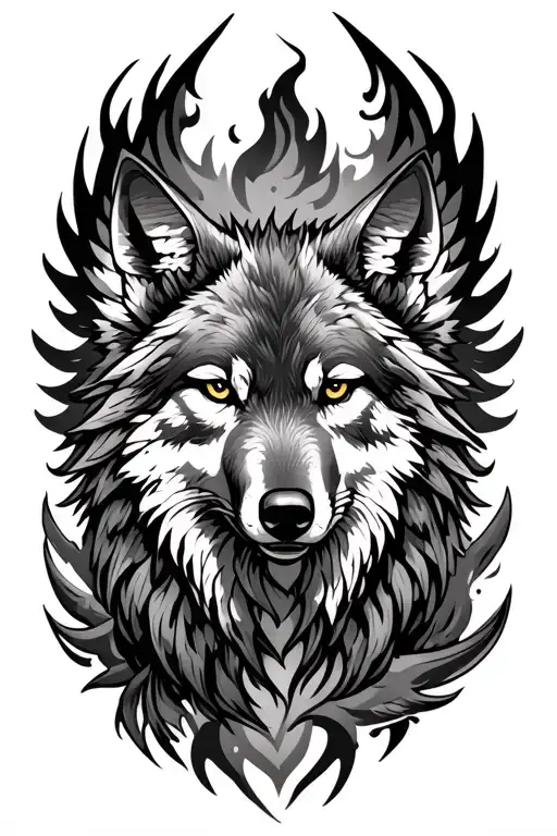 wolf, phoenix, fire, rebirth, strong arm sleeve tattoo tattoo design idea