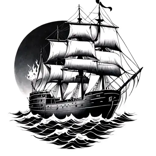 ship burning tattoo design idea