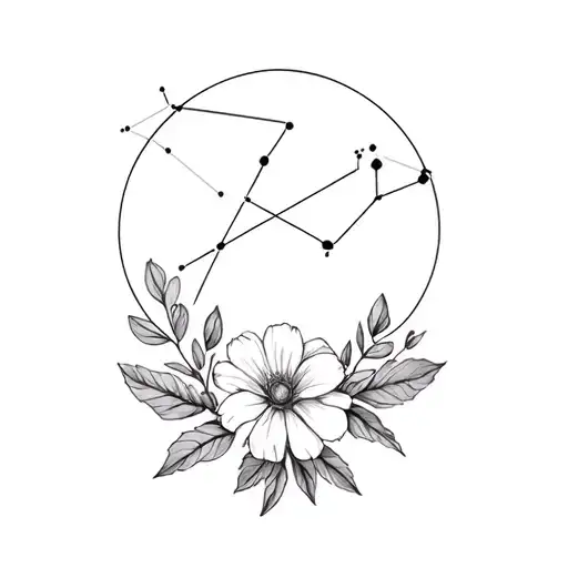 august birth flowers with Leo sign and constellation with self love tattoo design idea