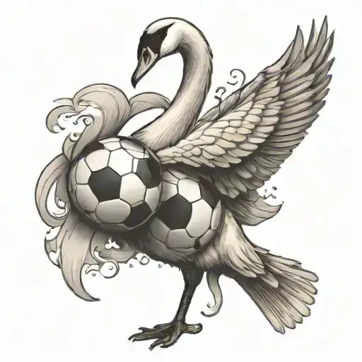 swan with soccer ball tattoo design idea