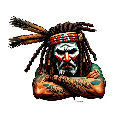 "Indigenous Plumbing " dreadlock painted face Native American plumber arms folded  tattoo design idea