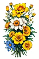 marigold daffodil chrysanthemum bouquet tattoo design idea